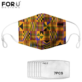 

FORUDESIGNS New Trend Afro Tribe Style Printed Mouth Mask Replaceable PM 2.5 Anti Pollution Filters Washable Face Cove Mascara