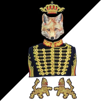 

1Set/5PC Noble Clothing Embroidery Gold Button Royal Duke Fox Lion Gold Metallic Crown Beaded Iron on Patches Accessories Rr53