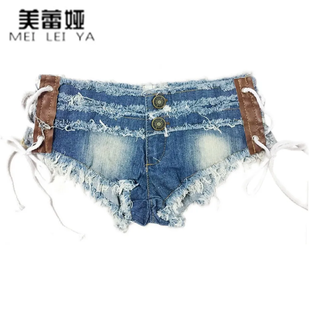New Summer Casual Shorts for Women Denim Low Waist Hole Tassel Bandage sexy Short denim Night Club Party Lady bottoms