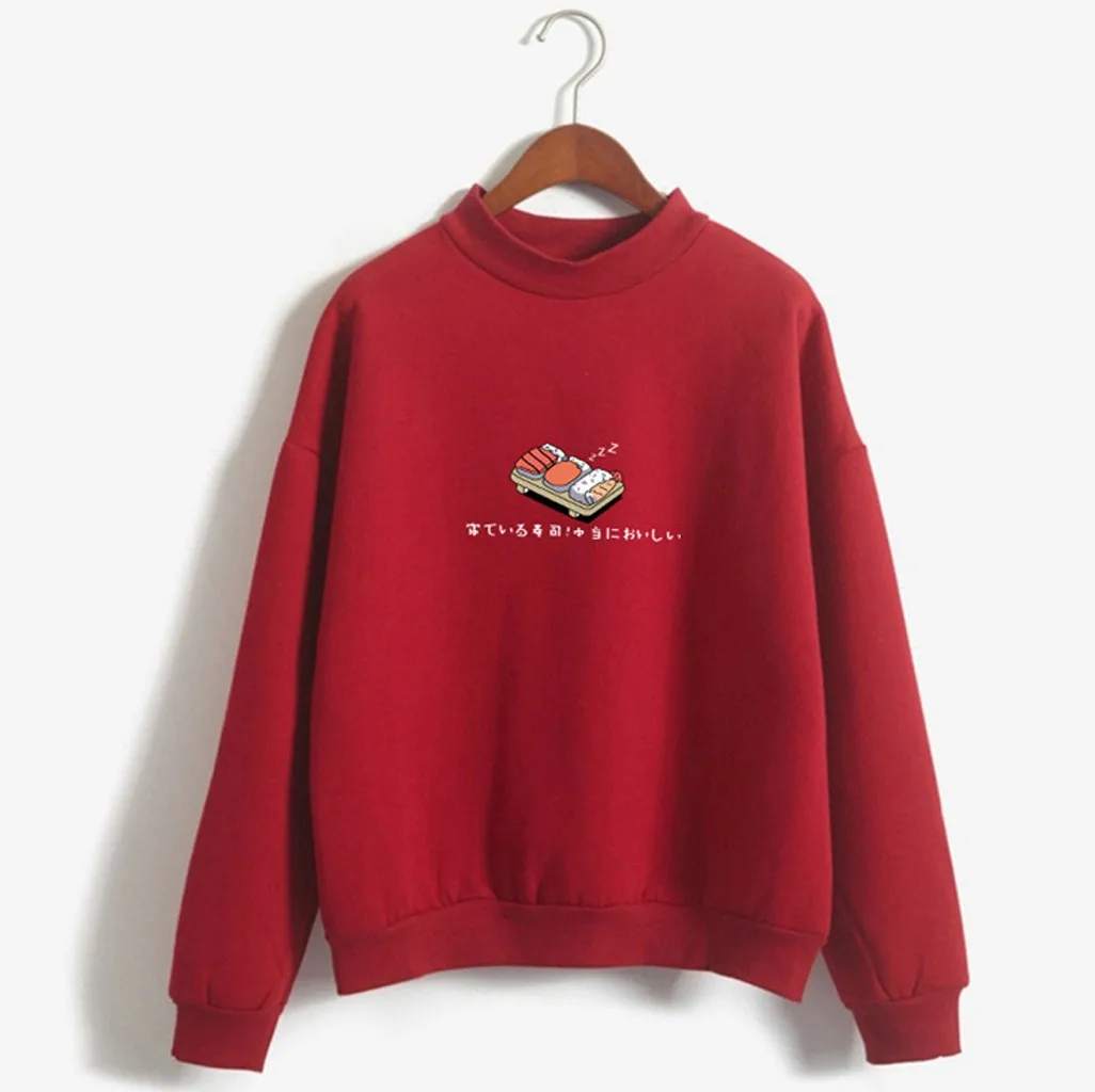 JAYCOSIN Fashion Women Casual Simple Sushi Printed Hooded Loose Sweatshirt Comfortable Soft Sweet Cute Pullover Top Blouse