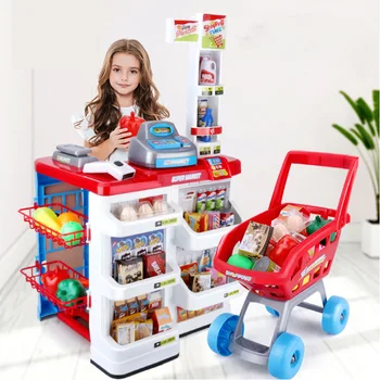 

New Sale 82cm Height Kitchen Set Pretend Play Toy With Light Kids simulation Kitchen Cooking Supermarket Play Food Cart Toy D212
