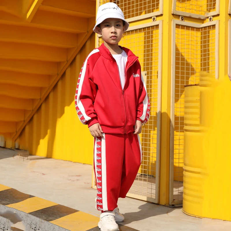 

Hip Hop Dance Costumes For Kids Street Dance Clothes Red Sports Suits Modern Jazz Dance Costumes Stage Performance Wear DQS3783