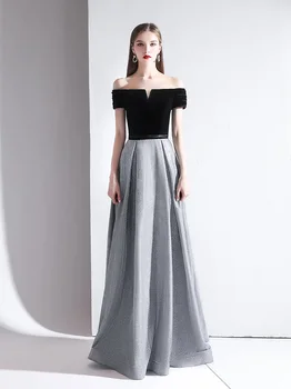 

Chorus Performance Costume Female Word Shoulder Banquet Temperament Noble Host Slim Long Section Evening Gown vestido de noche