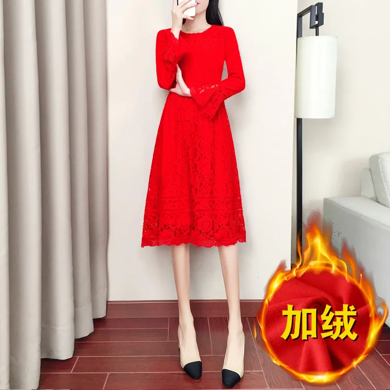 

Dress for Toast Bride Autumn And Winter Brushed And Thick Marriage Back Door Service Red Dress Engagement Dress Women's Sweet
