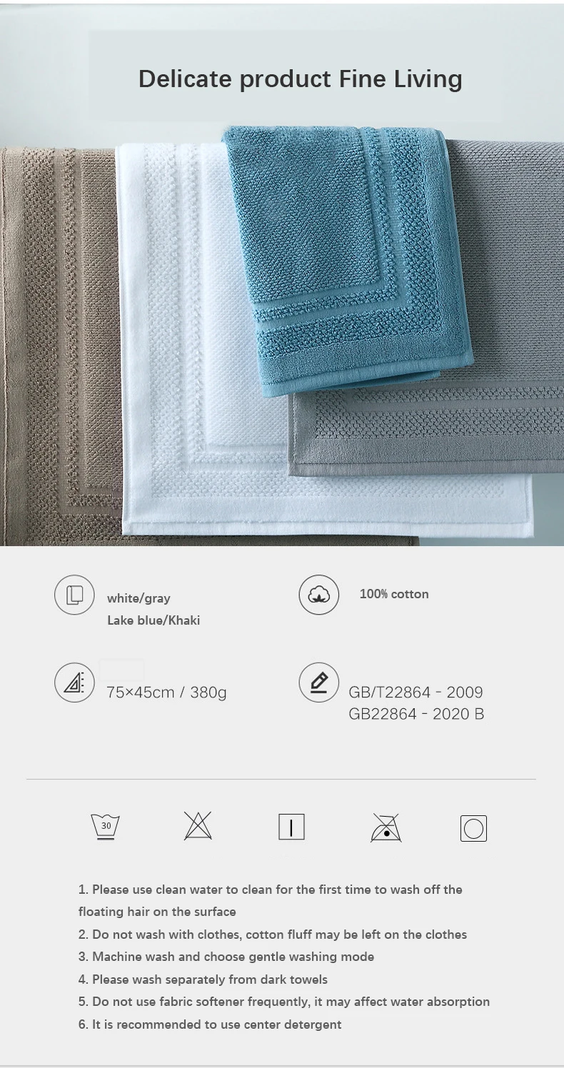 AHSNME 100 % Baumwolle 75 x 45 cm Badematte Küche Badezimmer Tür Boden Handtuch Badewanne rutschfestes saugfähiges Handtuch Royal Hotel Badezimmermatte – Detail 6