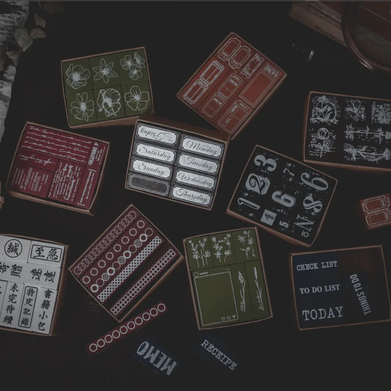 

Colored Wooden Stamp Set Vintage Showroom Series Plant Text Hand Book Decorative Stamp Scrapbooking Standard Stamp