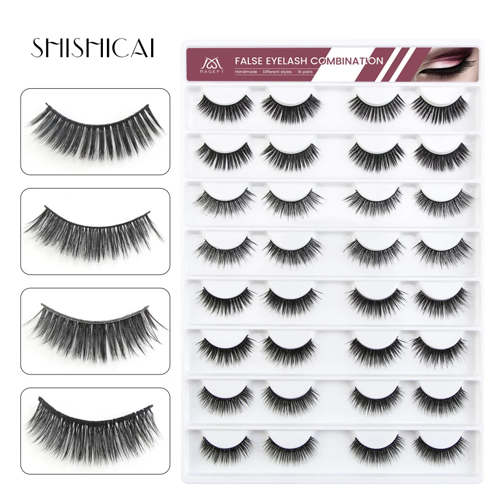 

New 2/16 pairs/pack Multi-style 3D Mink Eyelashes Natural Long False Eyelashes Soft Fake Eye Lashes Makeup Extension