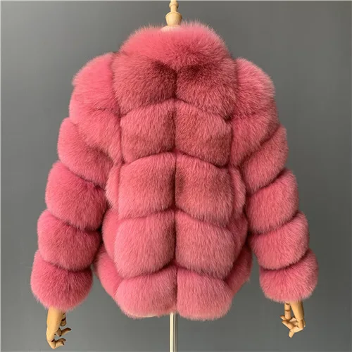 Pink Пальто из натурального Лисьего меха Женское зимнее плотное меховое пальто модное Высококачественное натуральное большое меховое пальто - Цвет: Pink