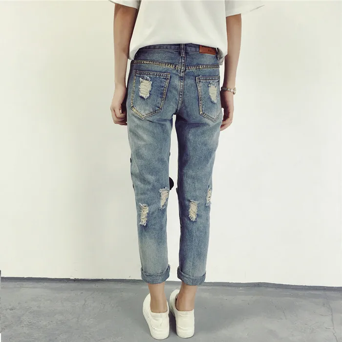 Новое поступление, женские джинсы, европейский стиль, новинка, женские штаны, бронзовая ткань с рисунком, свободные, с дырками, длина по щиколотку, джинсовые рваные джинсы для женщин