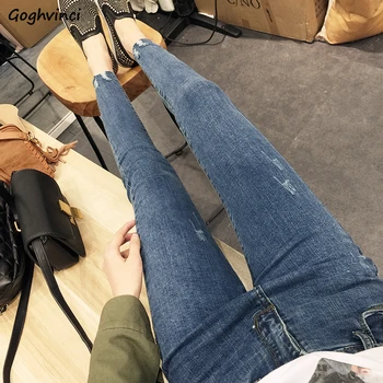 

Trousers Women Skinny Ankle-length All Match Harajuku New Fashion Womens High Waist Jeans Zipper Fly Females Solid Washed Soft
