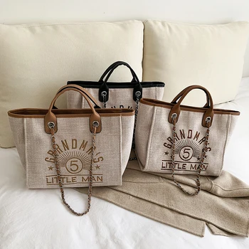 

Ladies Shoulder Bag Zipper Fashion Trend Text Canvas Chain Cloth Handbag Bucket Cloth Travel Bag High Capacity Designer Bags