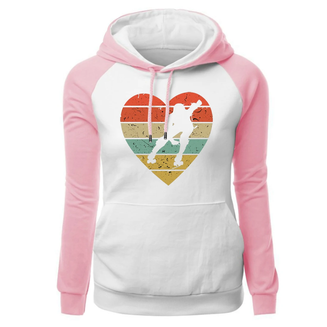 

Harajuku Retro Herat Print Raglan Hoodies Women's Fashion Sweatshirt Winter Long Sleeve Warm Fleece Pullover Hiphop Streetwear