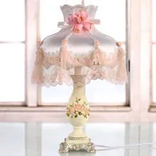 Настольная лампа принцессы для дома, смоляная лампа, тканевый кружевной абажур E27, настольная лампа для девочек, настольные лампы для спальни, прикроватная лампа D43