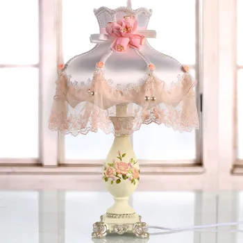 

Princess Table Lamp home lights Resin Lamp Fabric Lace Shade E27 bulb lamp desk Girl's table lights bedroom bedside lamp D43