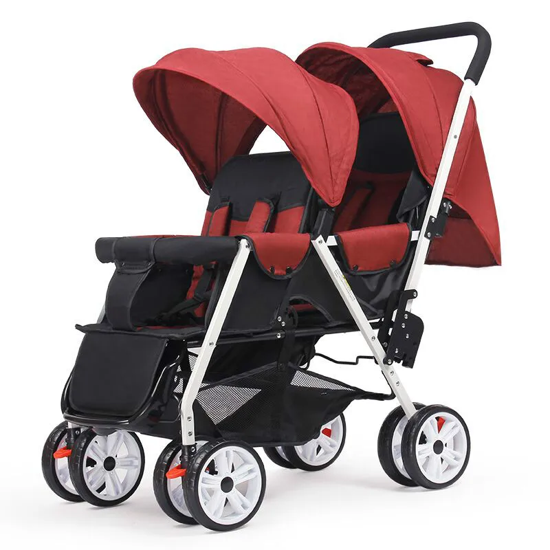Twin Baby Strollers Lightweight Folding Front Rear Reclining Trolley Baby Double Stroller Can Lie Flat - Цвет: A2