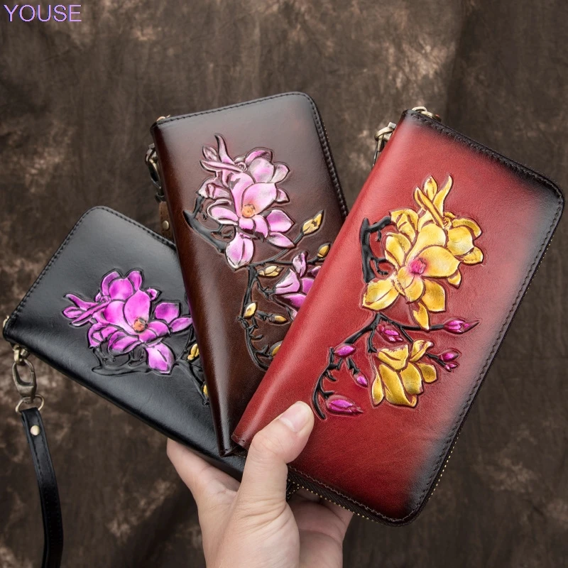 

Women's Wallet Women's Long Hand-rub Color Large-Volume Cowhide Zipper Women's Clutch Wallet Fashion