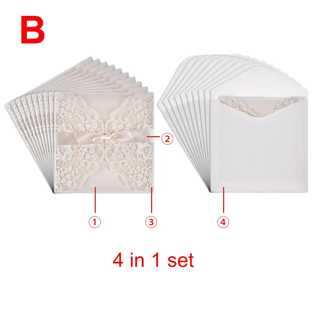  10PCS European Style Elegant Delicate Carved Lace Wedding Party Invitations Cards Wedding Party Dec - 4000579895590