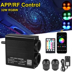 Source de lumière LED Double tête, DC12V 32W, RGBW APP/télécommande, pour câble Fiber optique, décoration de salle de voiture 