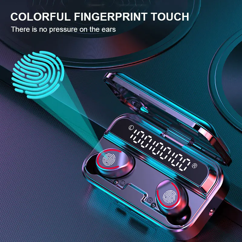 TWS Bluetooth 5 0 Earphones Stereo Sport Wireless Headphone Touch Earbud HiFi Music Stereo Digital UV Headset with Flashlight
