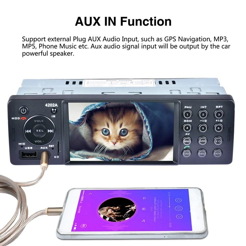 

4 Inch Car Embedded Head Unit Single Din Automatic Radio Bluetooth Autoradio USB SD Auxiliary FM Receiver Hands-Free Huilt-In HD