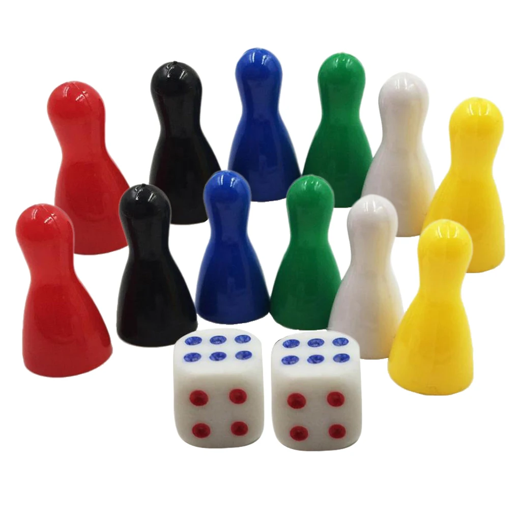 12Pc Colorful Pieces Pawn Chess Plastic Pieces Dice Set For Board Card Games