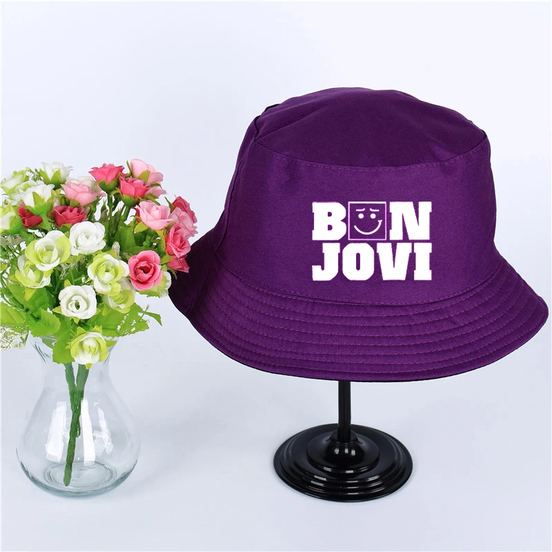 Модная летняя шляпа с логотипом Bon Jovi Женская Мужская Панама, шляпа-Панама Bon Jovi дизайн плоский солнцезащитный козырек рыбалка, рыбак шляпа - Цвет: Фиолетовый