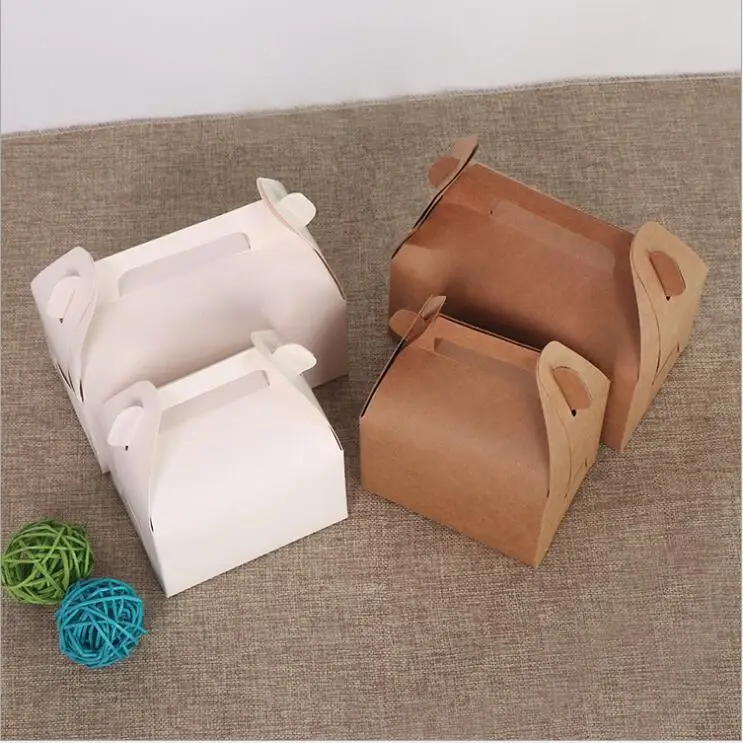 

10pcs Kraft Paper Cupcake Box And Packaging White Cake Box With Handle DIY Party Cookie Box Cardboard Gift Boxes