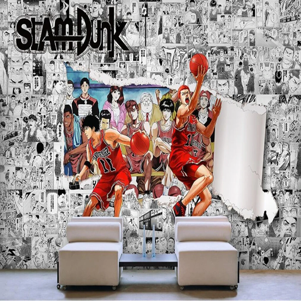 Milofi Custom 3d Wallpaper Mural Anime Slam Dunk Master Black And White Comic Cartoon Living Room Bedroom Background Wall Decora Wallpapers Aliexpress