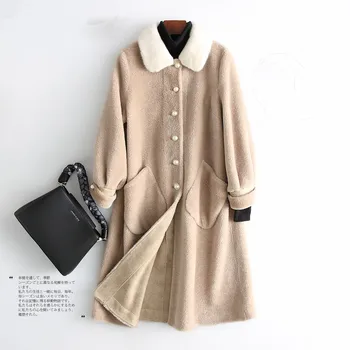 

Real Winter Jacket Women Mink Collar Sheep Shearling Fur 100%Wool Coat Female Korean Jackets X24180000XKN811 MY1976