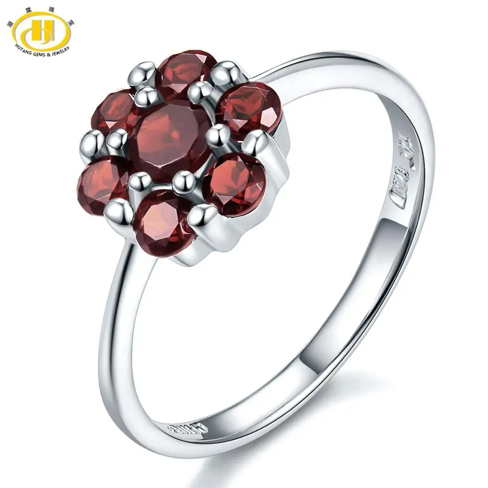 Hutang 2.4ct Красный Гранат 925 Серебряное кольцо для женщин натуральный драгоценный камень Стерлинговое серебро обручальные кольца с цветами изящное элегантное ювелирное изделие