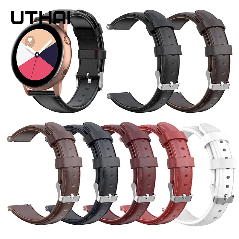 UTHAI P41 Ремешки для наручных часов 22 мм кожаный ремешок подходит для galaxy watch active2/active(40 мм) R500 масло воск кожи