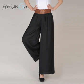 

Plus Size Wide Leg Trousers Vintage High Waist Belt Causal Linen Bandage Women‘s Pants Casual Linen Large Size Pantalon Femme