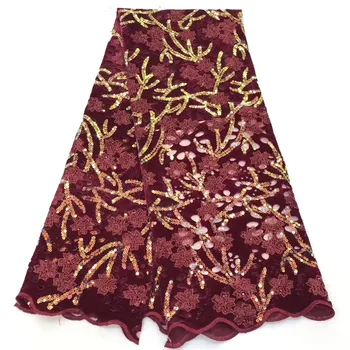 

2019 high quality French Nigerian sequins net lace,African tulle mesh sequence velvet lace fabric for party dress 5 yards/lot