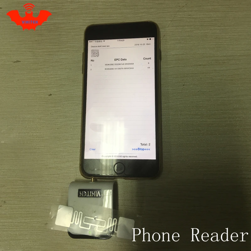 UHF RFID считыватель micro pocket портативный мини VIKITEK VPR01 штепсельная вилка с отверстием