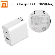 Xiaomi USB зарядное устройство 1A1C 30 Вт(макс) умный выход PD 2,0 QC 3,0 Быстрая зарядка type-C 5V = 3A 9V = 3A 15V = 2A 12V = 2.25A type-A