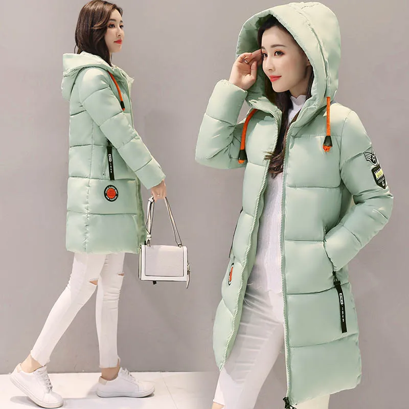 NEEDBO, зимняя куртка, Женская длинная парка, зимнее пальто для женщин, зимнее пальто и куртка-пуховик, Повседневная тонкая верхняя одежда, длинное пальто для женщин - Цвет: Green