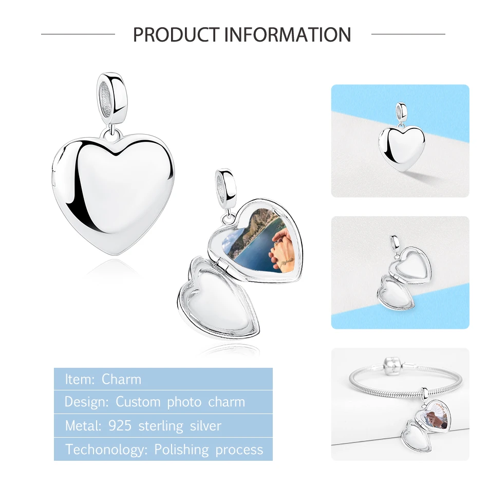 Billig ELESHE Nach Foto 925 Sterling Silber Charm Bead Fit Pandora Armband Halskette DIY Herz Anhänger Personalisierte Schmuck Geschenk