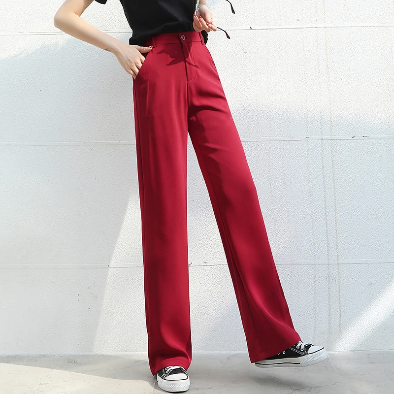 

2020 Newest Women Summer High Waist Pants Long Wide Legs Straight Trousers OL Office Lady Suits Pants Pantalones Mujer XS-3XL