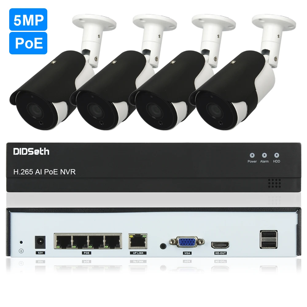 

DIDSeth 4CH 5MP Wireless POE NVR KIts Security Camera System IP66 Outdoor IR-CUT CCTV Video Surveillance Video Recorder Kit