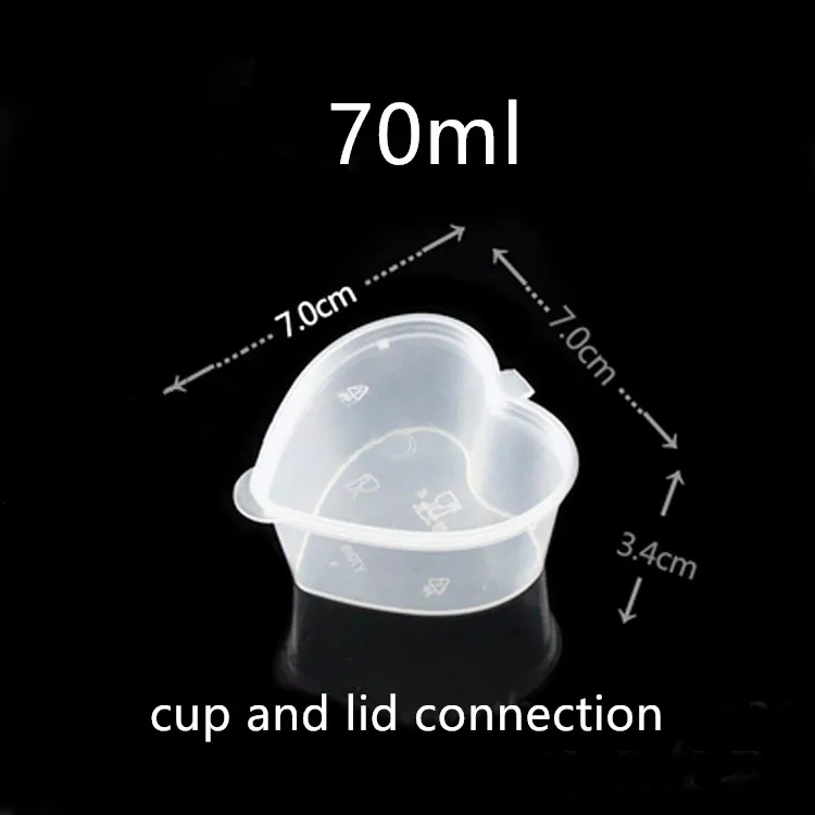 100pcs High quality transparent love shape disposable pudding cup 40ml 70ml 120ml jelly sauce fruit plastic cup with lid
