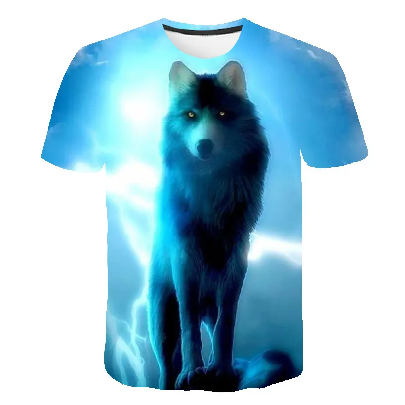 new men's 3D wolf head print men's t-shirt hip hop fashion casual cotton t-shirt tee black white S-6XL - Цвет: 5085