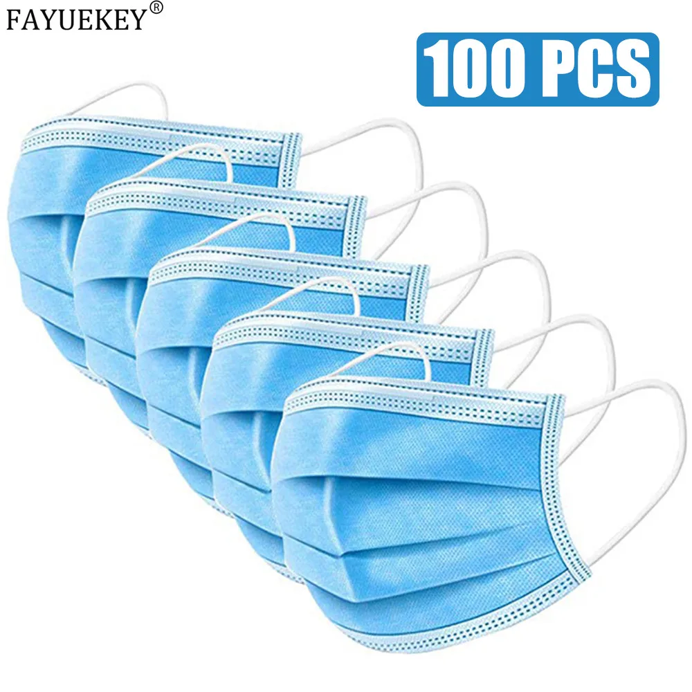 

100pcs Face Mouth Anti Virus Mask Disposable Protect 3 Layers Filter Dustproof Earloop Non Woven Mouth Masks Shipping