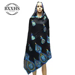 Африканская кружевная тканевые шарфы мусульманские, однотонные женские туфли с вышивкой большой шарф из тюли для шали пашмины