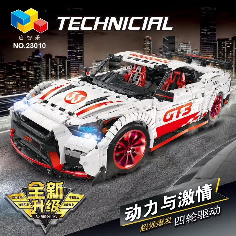 

23010 3408 Pcs GT-R RC Racing Car With Motor Function remote control MOC 22970 25326 Christmas Building Blocks Bricks led light