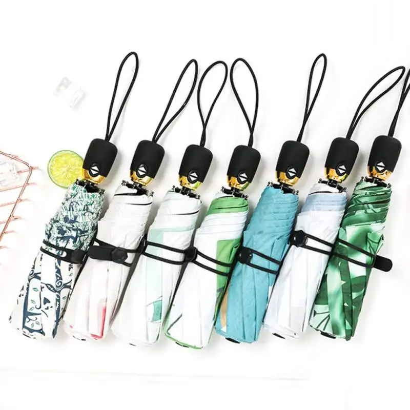 Automatic Umbrella Rain And Rain Dual-Use Black Plastic Cartoon Cute Sun Umbrella Creative Three-Fold Durable Umbrella
