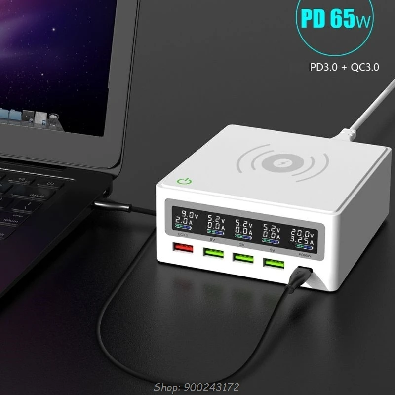 5-Port QC3.0 USB Type C PD 65W Power Adapter Qi Wireless Charger Cellphone Fast Charger Station For Laptop Phone O02 20 Dropship 5-Port QC3.0 USB Type C PD 65W Power Adapter Qi Wireless Charger Cellphone Fast Charger Station For Laptop Phone O02 20 Dropship