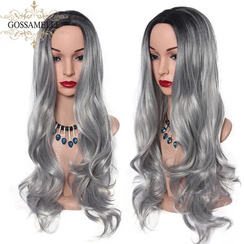 

Gossamelle Silver Grey Black Ombre Wig Long Wavy Synthetic Wigs For Black Women Heat Resistant Cosplay Wigs 30 Inches