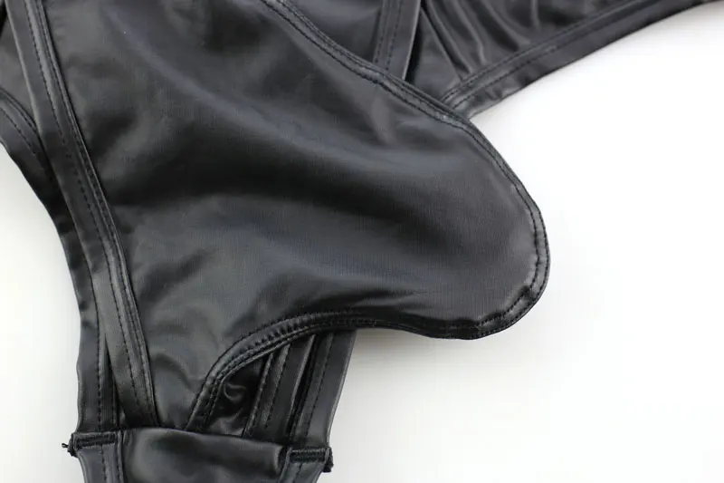 Sexy Men COCK Ring Open Crotch G-string U Convex Pouch G-string Low Rise Sexy Thongs PU Faux Leather T-Back Plus Size