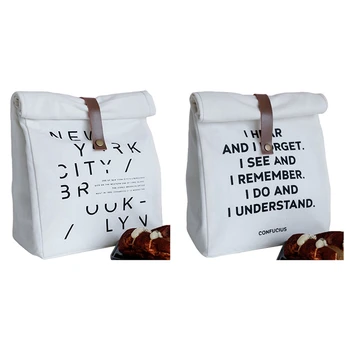 

2x Insulated Lunch Bags Cotton Canvas Storage Bag Travel Picnic Pouch Unisex Thermal Dinner Box Food Case-B & A