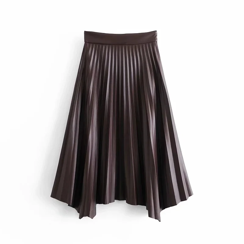 KRSB 2021 Faux Leather Pleated Za Skirt Women A line High Waist ...